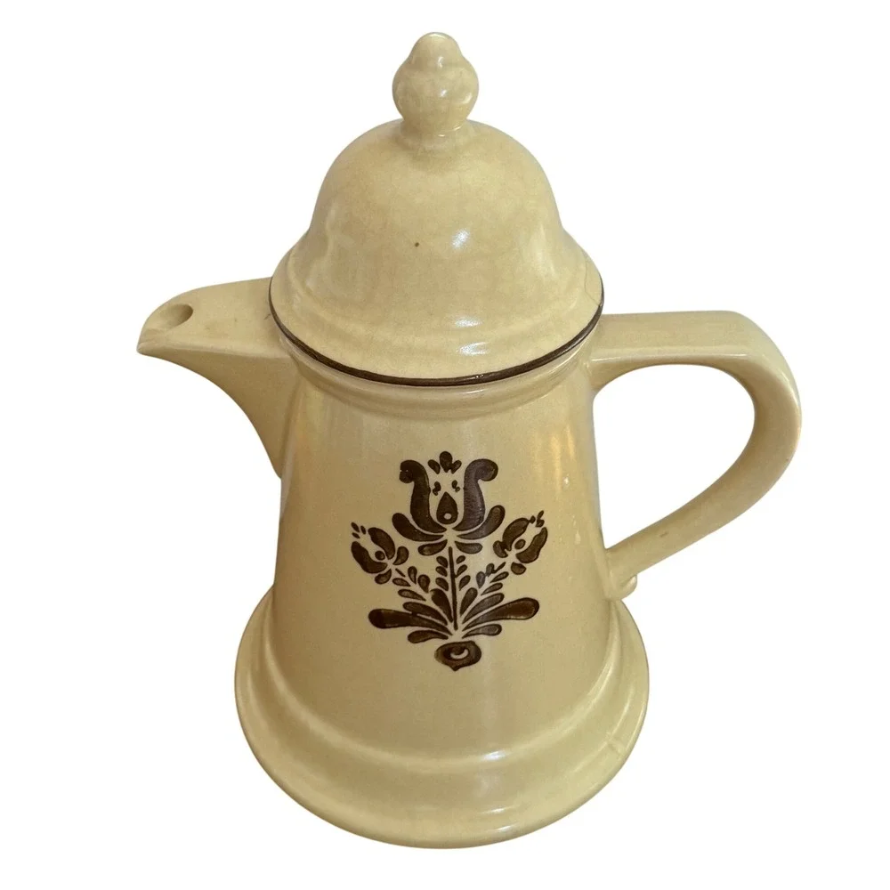 70s Pfaltzgraff Village Coffee Tea Pot Lid Vintage Stoneware Folk Art 10